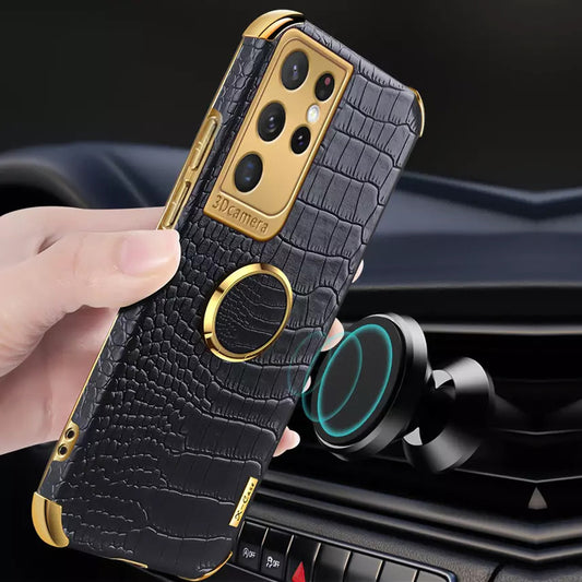 Ultra Leather Case with Magnetic Holder For Samsung S22 Series - theroxymob