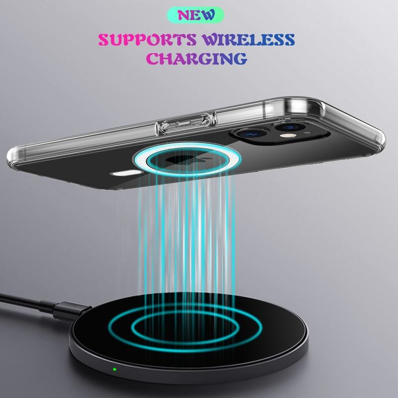 Magsafe Case for iphone 12 series Support Wireless Charging Drop Protection Bag Fundas Coque Clear Acrylic Back Cover - theroxymob