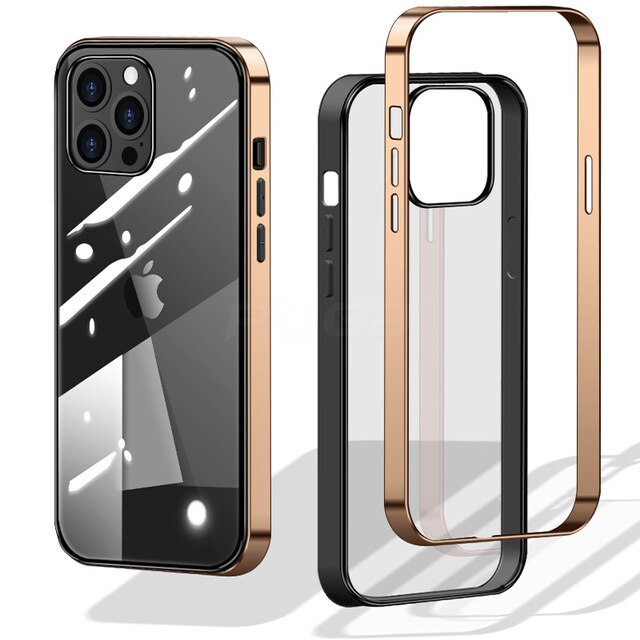 Luxury Square Frame Plating Clear Shockproof Case For iPhone 12 Series Lens Screen protection - theroxymob