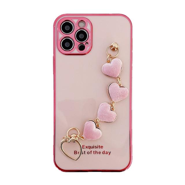 Luxury Love heart plush bracelet Phone Case For iPhone 12 Serie - theroxymob
