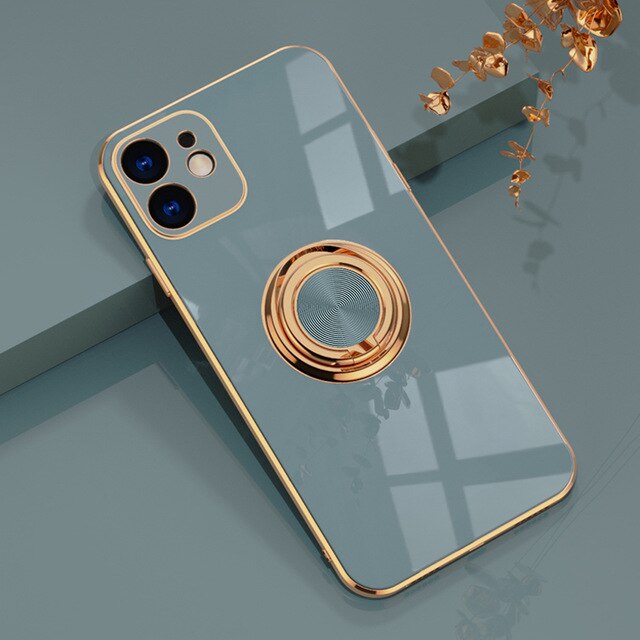 Soft TPU Silicone Case For iPhone 12 Series Phone With Metal Ring Holder Stand Magnetic Covers - theroxymob