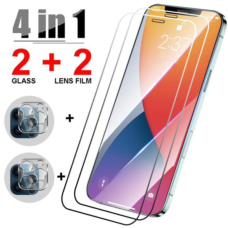 4IN1 Tempered Glass for iPhone 12 / 11 Series Screen Protector Phone Camera Lens Film Protective Glass - theroxymob