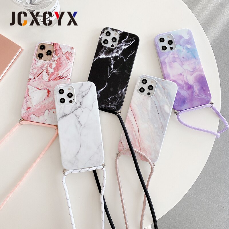 Classic Marble Granite crossbody lanyard soft phone case for iphone 12 series - theroxymob