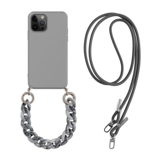 Classic Marble Granite crossbody lanyard soft phone case for iphone 12 series - theroxymob