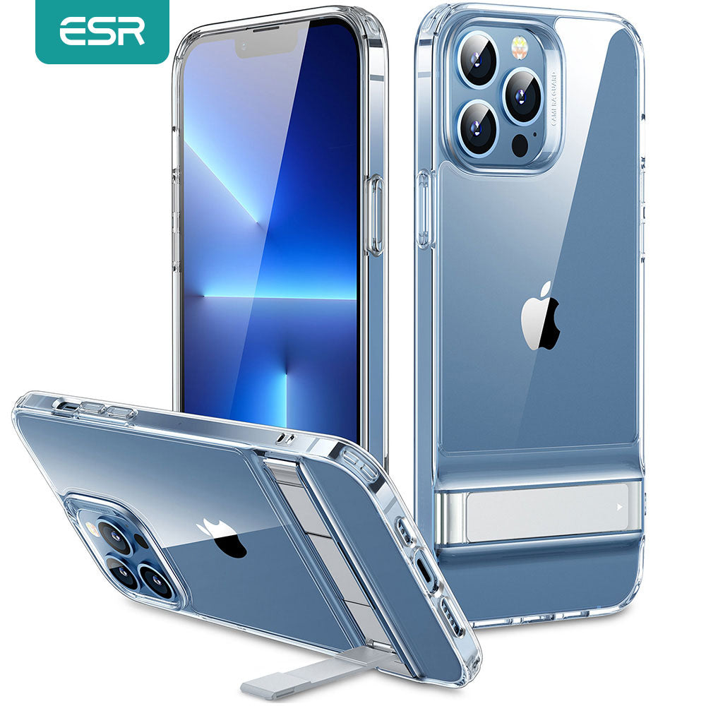 Case for iPhone 13 Metal Kickstand Transparent Back Cover Shockproof Luxury Clear Case - theroxymob