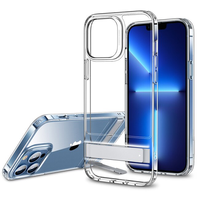 Case for iPhone 13 Metal Kickstand Transparent Back Cover Shockproof Luxury Clear Case - theroxymob