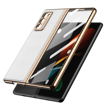 Metal Edging Tempered Glass Leather Cover for Galaxy Z Fold 3 - theroxymob