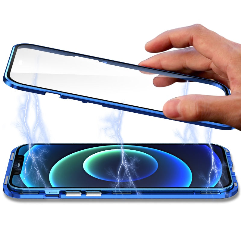 Magnetic Metal Case Clear Double-Sided Glass For iPhone 13 / 12 Series - theroxymob