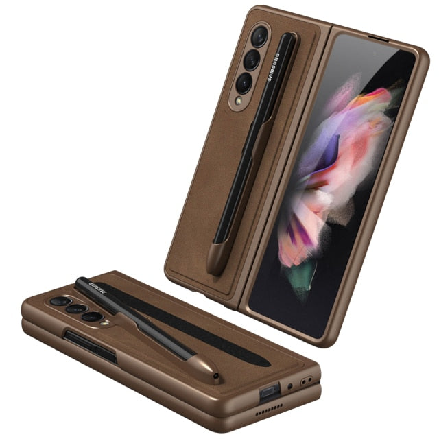 Luxury Leather With Pen Holder Ultra-thin Cover For Samsung Galaxy Z Fold 3 5G Case Camera Protection Coque Funda - theroxymob
