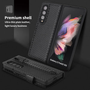 Luxury Card Wallet Leather Hinge Coverage Case for Samsung Galaxy Z Fold 3 Removable Inner Cover with Pen Holder - theroxymob