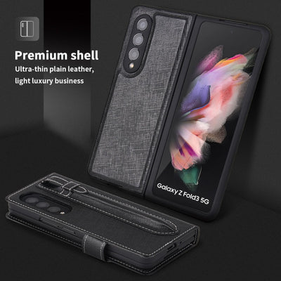 Luxury Card Wallet Leather Hinge Coverage Case for Samsung Galaxy Z Fold 3 Removable Inner Cover with Pen Holder - theroxymob