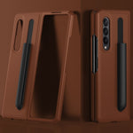 Anti-Fingerprint Thin Leather Case for Samsung Galaxy Z Fold 3 Fashion Pen Holder Design Phone Cover - theroxymob