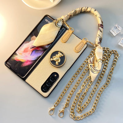 Fashion Bracelet Chain Bear Holder Phone case For Samsung Galaxy Z Fold 3 - theroxymob