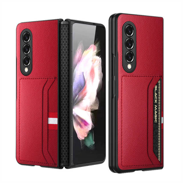 Full Protection Soft TPU Phone Case for Samsung Galaxy Z Fold 3 5G Leather Lychee Pattern Card Slots Hinge Protector Hard Cover - theroxymob