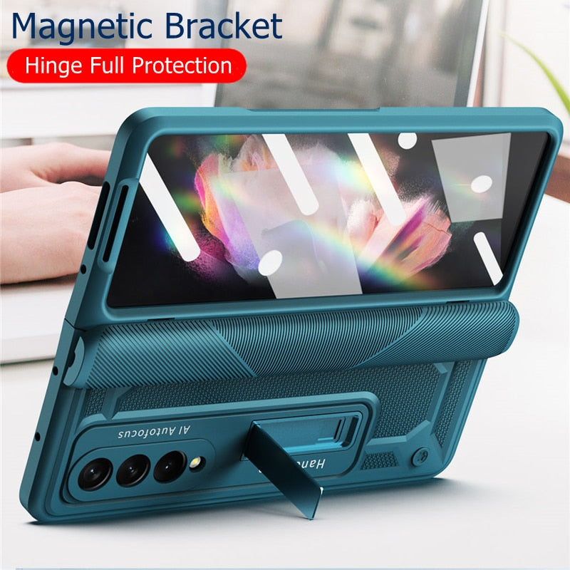 Armor Hinge Full Protection Case Magnetic Bracket Flip Stand For Samsung Galaxy Z Fold 3 - theroxymob