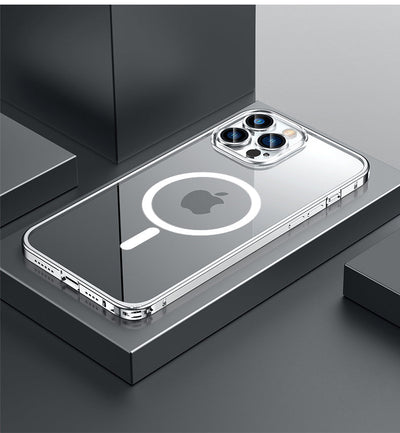 Magnetic Metal Transparent coil Case For iPhone 13 Series - theroxymob