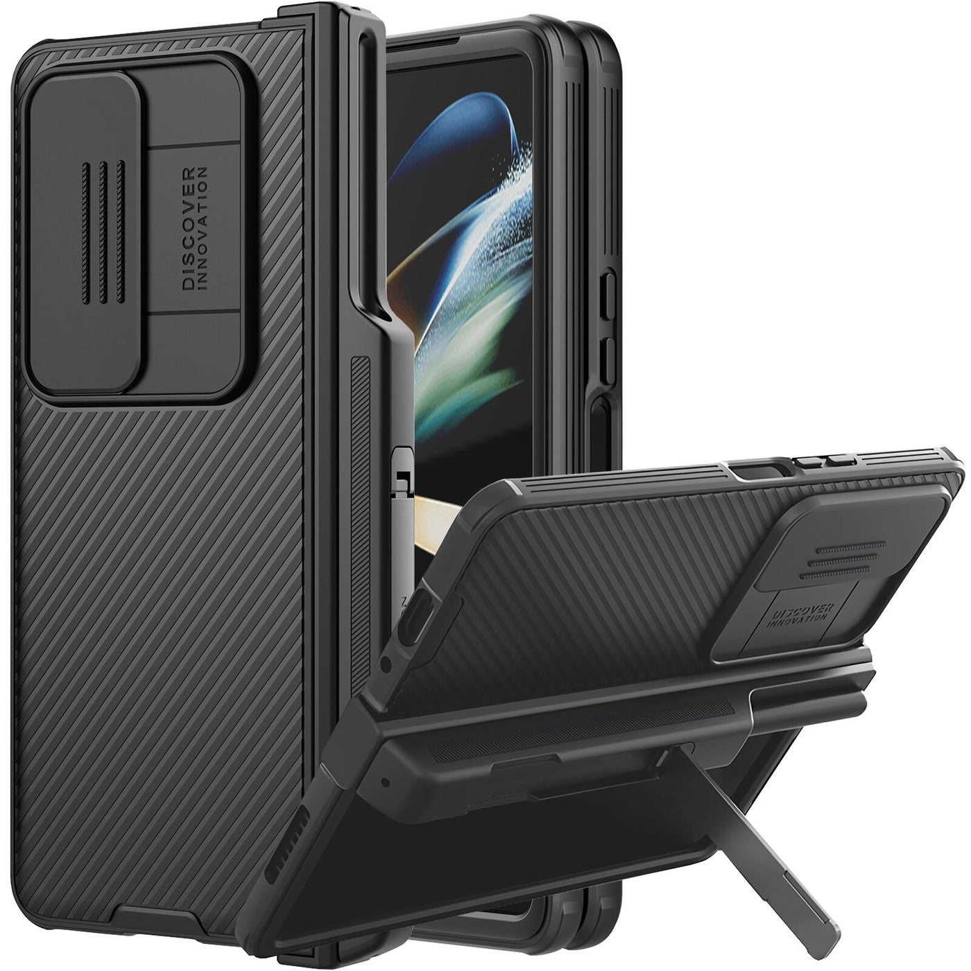 For Samsung Galaxy Z Fold 4 Case Slide Camera Back Protector Cover with Pen holder - theroxymob